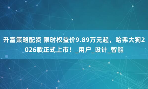 升富策略配资 限时权益价9.89万元起，哈弗大狗2026款正式上市！_用户_设计_智能