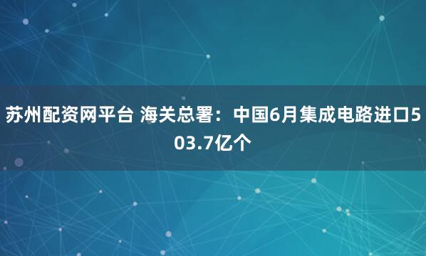 苏州配资网平台 海关总署：中国6月集成电路进口503.7亿个